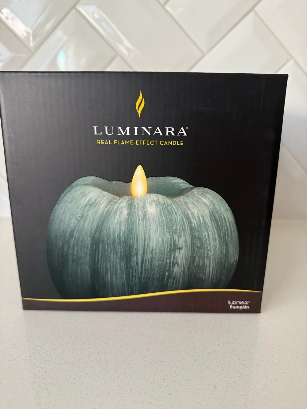 Luminara Pumpkin Flameless Candle Set of 2 Green & Autumn Maple NIB